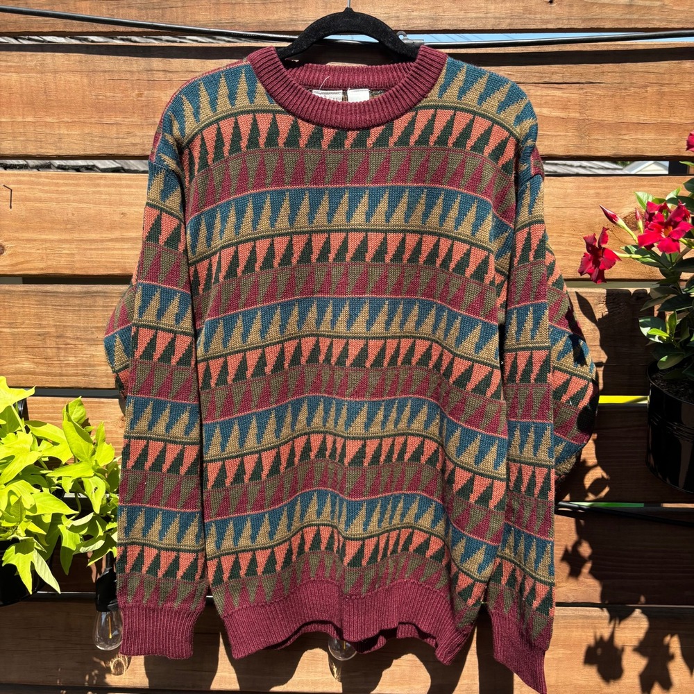 Ash Creek Trading Sweater Mens L Multi Color Excellent Vintage Geometric Knit